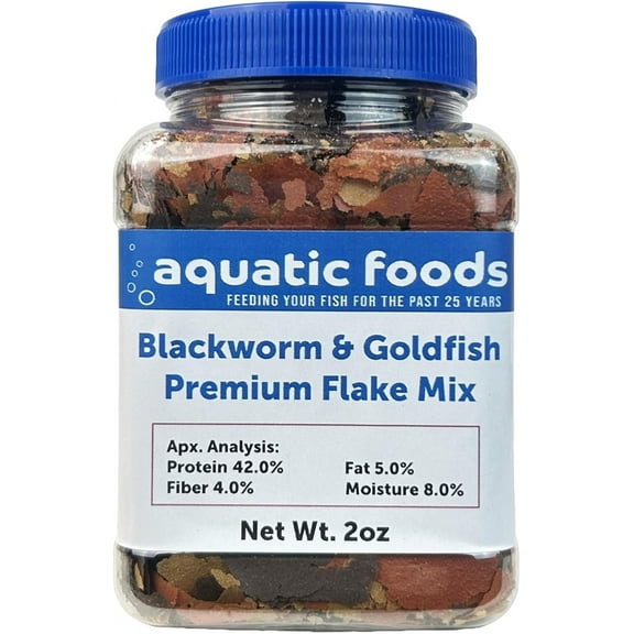 Aquatic Foods Inc. California Blackworm & Goldfish Mix Premium Flakes for Goldfish, Koi & Pond Fish, all Community Tropical Fish also Pellet Mix, Wafer Mix Included…2oz