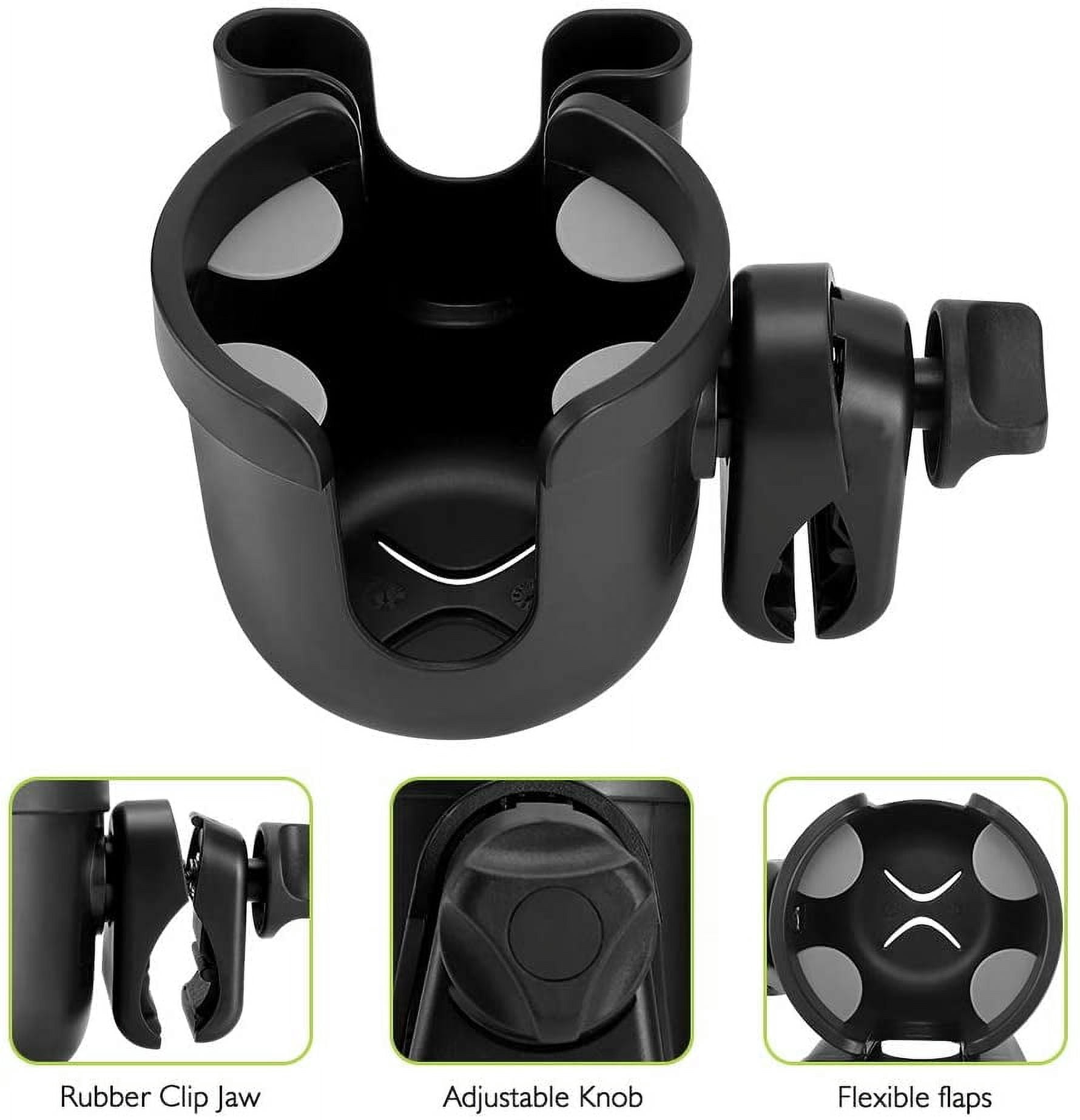 Stroller Cup Holder with Phone Holder, Bike Cup Holder, Universal Cup Holder for Uppababy Nuna Doona Strollers, 2-in-1 Cup Phone Holder for Walker Wheelchair Scooter Accessory All Black & All Black