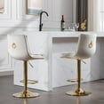 thumbnail image 4 of Set of 2 Blue Velvet Bar Stools - Swivel Height Adjustable with Chrome Footrest & Golden Legs, 4 of 9