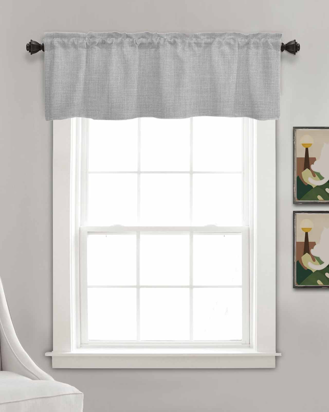 Grey Farmhouse Kitchen Valances for Windows Farmhouse Linen Window Valance Curtain for Living Room Window Treatment Vintage Country Monochrome Textured Valance Rod Pocket Topper Drape, 42 x 18 Inch