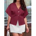 thumbnail image 4 of Womens Oversized Cardigan Short Sleeve - Button V Neck Casual Knit Sweater Outerwear Wine Red S, 4 of 5