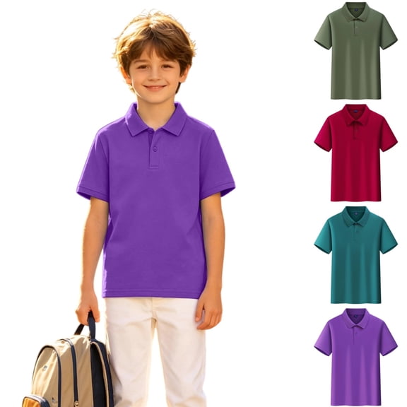 LTTVQM Boys Girls' School Uniform Short Sleeve Polo Shirt, Button Closure, Comfortable Soft Quick Dry Collared Breathable Lightweight Golf Shirts Purple 9-10 Year