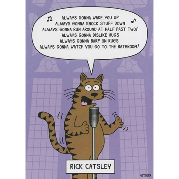 Oatmeal Studios Rick Catsley: Cat at Microphone with Music Lyrics Funny / Humorous Birthday Card