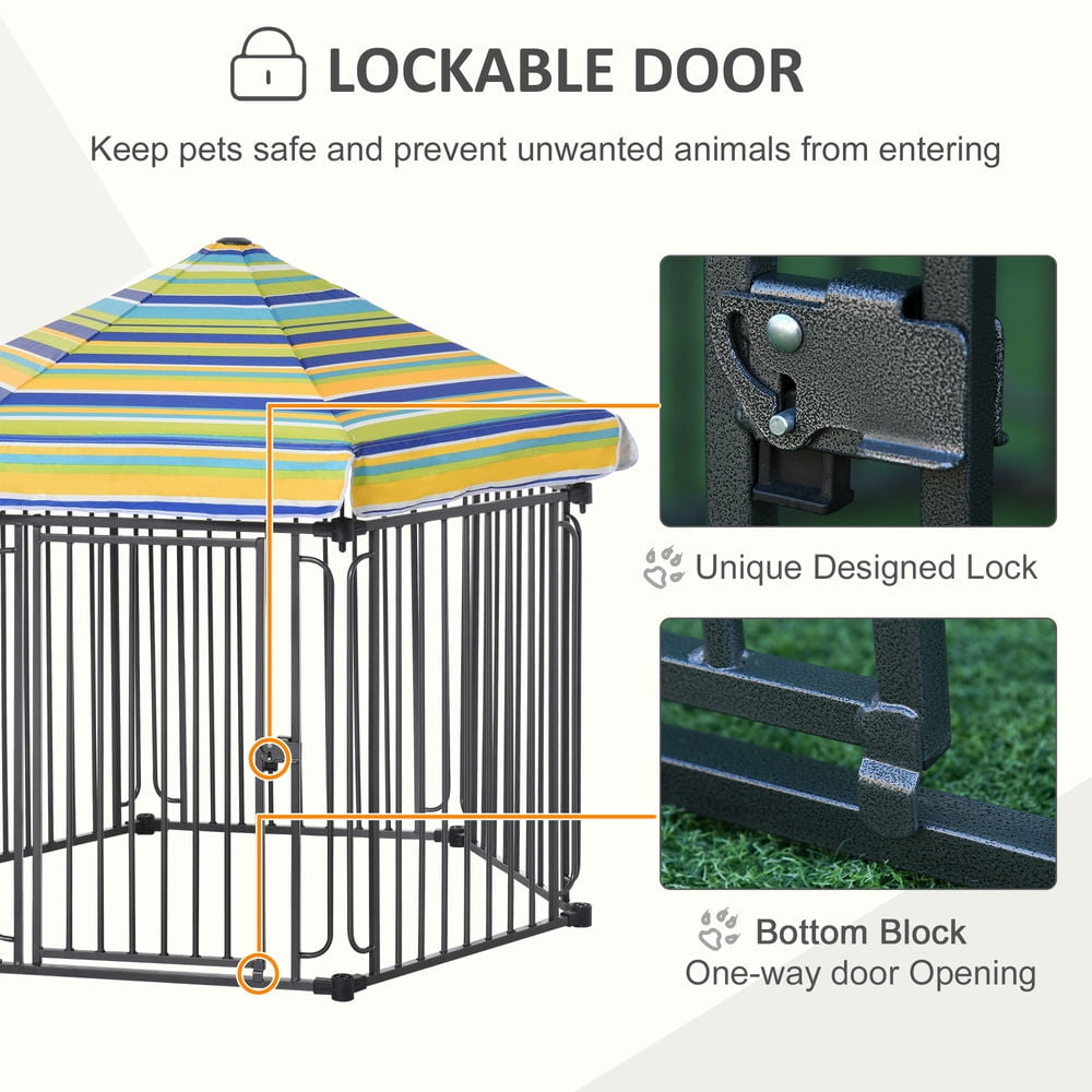 GVN 48" x 41" Heavy-Duty Metal Dog Playpen, Outdoor Pet Cage Kennel, Puppy Exercise Fence Barrier with Weather-Resistant Polyester Roof, Locking Door, & Metal Frame