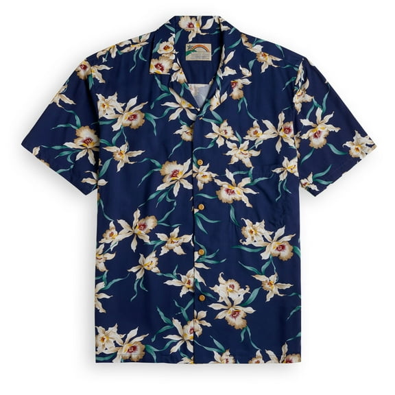 Magnum Star Orchid Navy Hawaiian Shirt, Summer Aloha Beach Shirt, Unisex Button Down Short Sleeve Shirts, Summer Shirt, Family Hawaiian Shirt