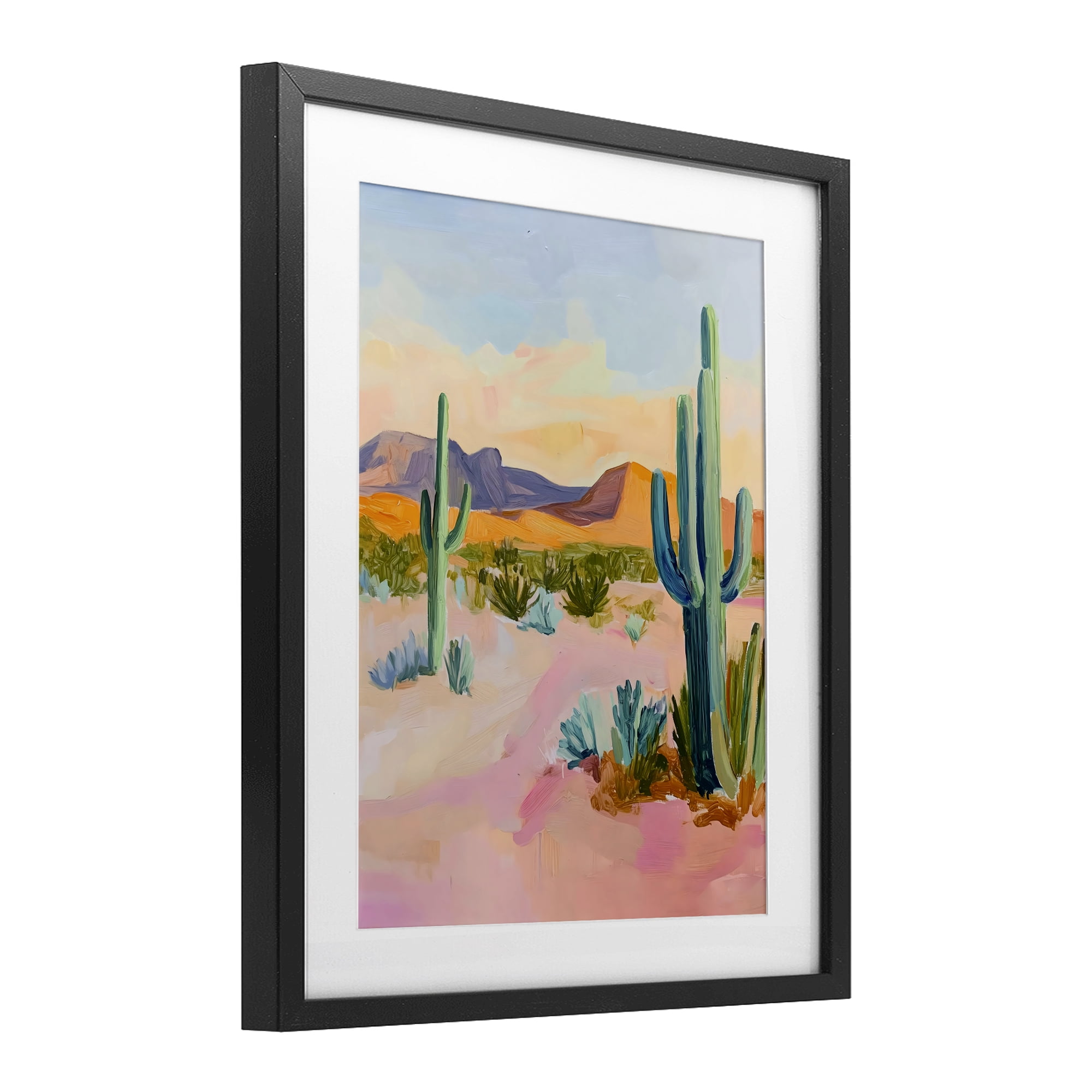 Stupell Industries Cactus Desert with Soft Sunset Black Framed Print Under Glass, design by The Prints Vibe