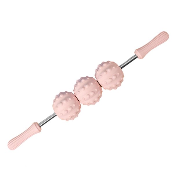 Rodillo de masaje para hombres y mujeres, ideal para el hogar y la oficina. Compacto y multifuncional para el desarrollo muscular corporal. Tres bolas rosa