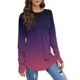 thumbnail image 2 of Hauts pour Femmes Manches Longues Col Rond Basique Mode Tunique Imprimée Trou de Pouce T-Shirts Surdimensionnés pour Femmes Violet TTG, 2 of 4