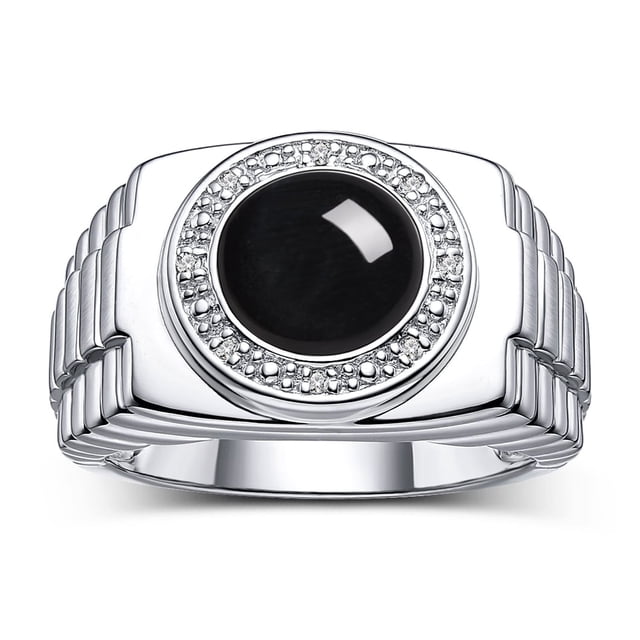 RYLOS Men's Rings Sterling Silver Ring Cabochon Gemstone & Diamonds Designer Style Onyx Rings For Men Size 11