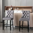 thumbnail image 3 of Velvet Bar Stools Set of 2 - 27" Seat Height Barstool, Bar Chairs Fit Counter or Bar Height, Kitchen Stools for Island, Tufted Back, Wood Frame, Upholstered (Gray, Set of 2), 3 of 11