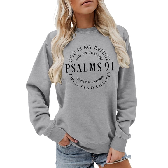 XIAOCHA Womens Psalms Verse Letter Print Sweatshirt Oversized Long Sleeve Crew Neck Pullover Sweatshirt Soft Faithful Worship Sweatshirts