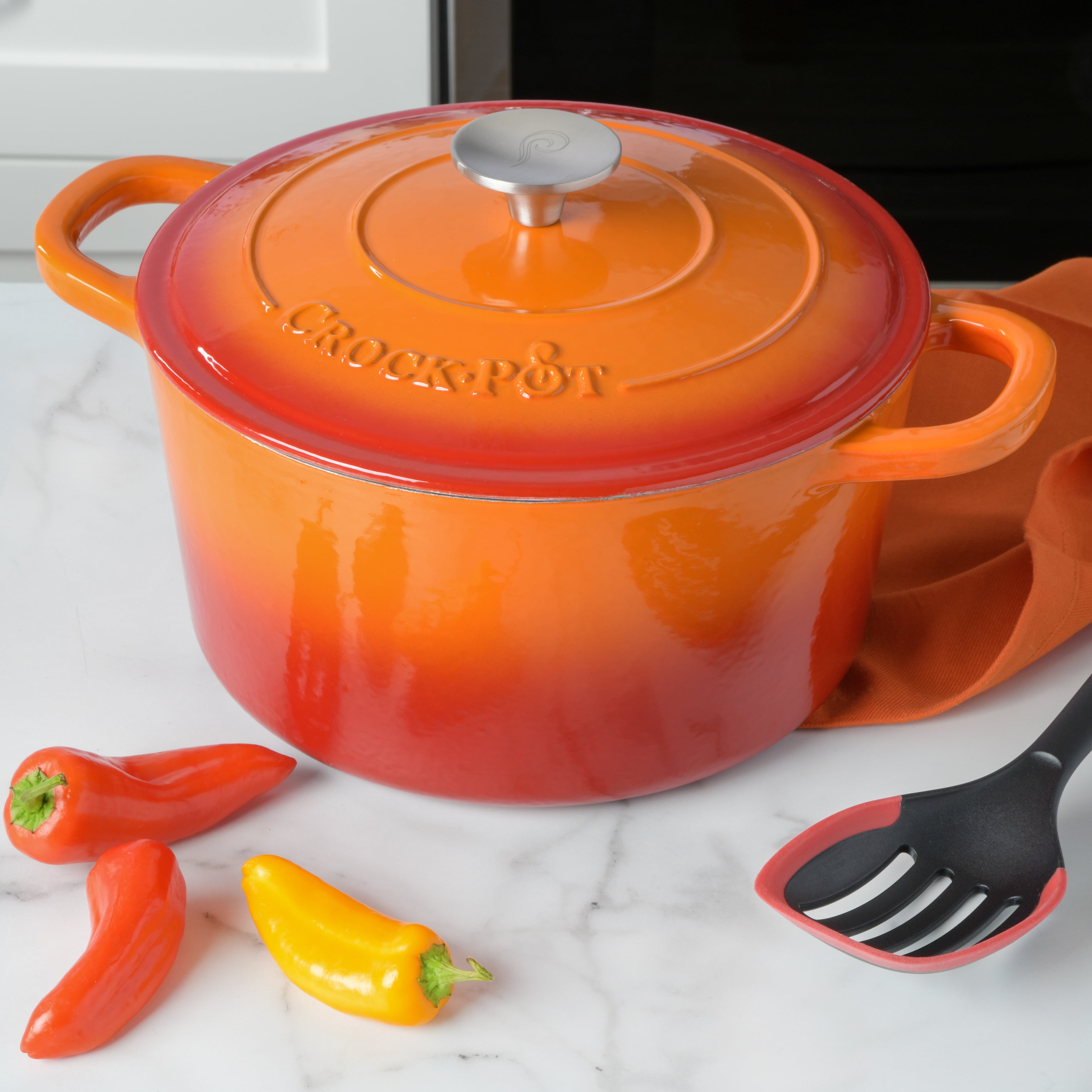 Crock Pot Artisan Oval Enameled Cast Iron Dutch Oven, 7-Quart, Sunset Orange