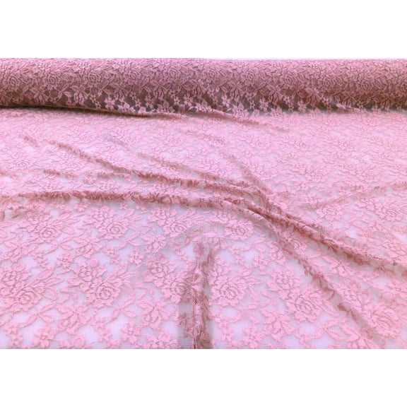 Embroidered Stretch Lace Apparel Fabric Sheer Floral Dusty Rose DD508