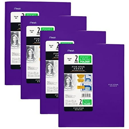 Five Star 2 Pocket Folders with Prong Fasteners  Stay-Put Folder  Folders with Pockets  Assorted Colors  4 Pack (38064) (Purple  4Pack)