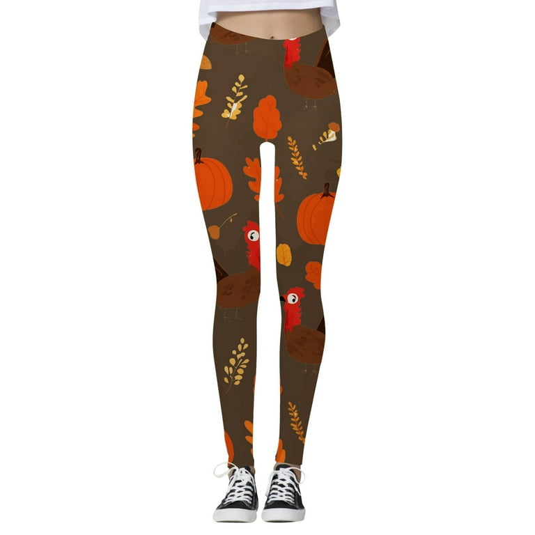 Thanksgiving Turkey Pumpkin Wheat Print High Waisted Tight
