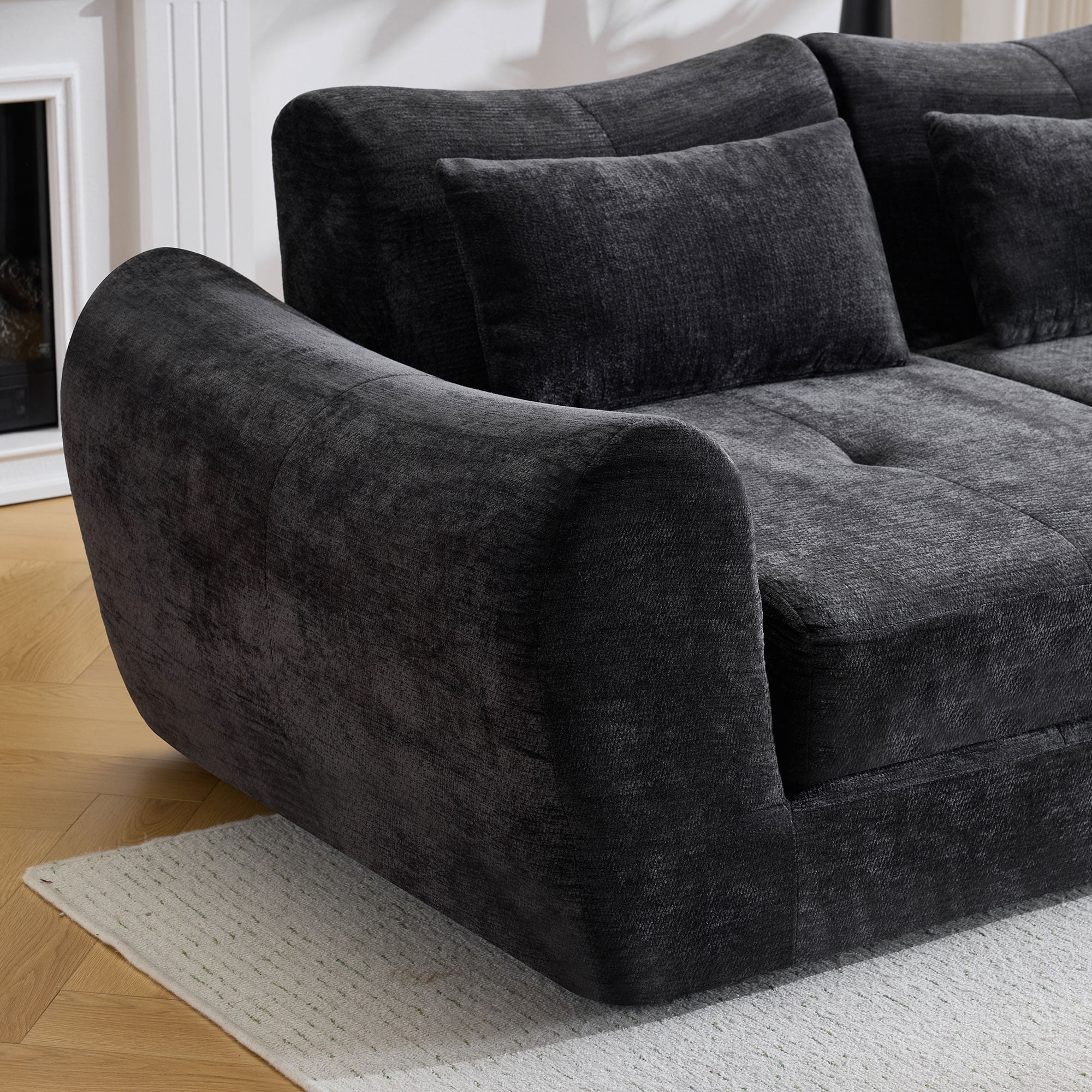 Gewnee Folding Sofa Bed,Modular Convertible Couch with Pillows,Pull Out Floor Couch,Chenille Boneless Futon Bed for Living Room,Bedroom.Black