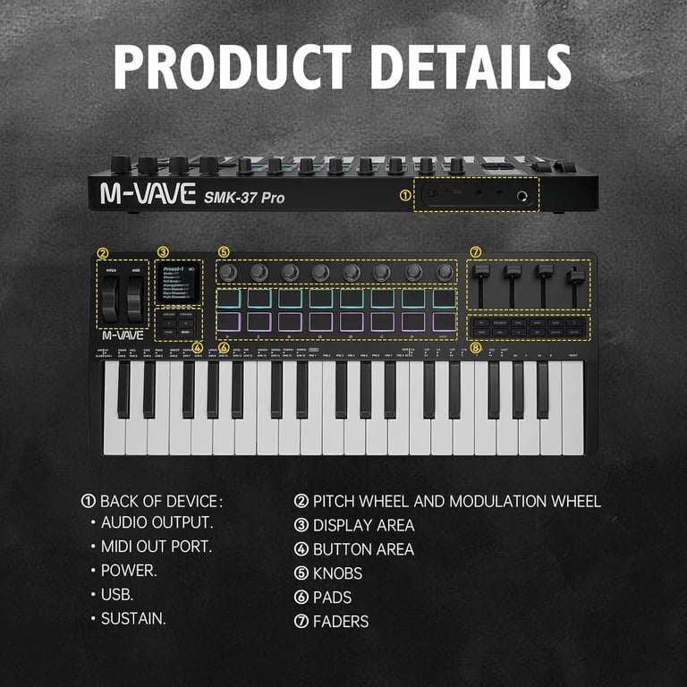M-Wave 37-Key MIDI Keyboard Controller, Black photo 2