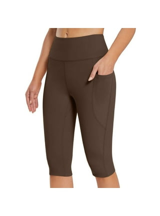 1 Brown Leggings One Size Seamless Fleece Yoga Pants Stretchy Women Coffee  Color 