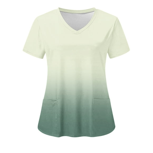 TIMIFIS Hauts pour Femmes Mode Féminine Manches Courtes Col en V Hauts Uniforme de Travail Blouse à Poche Imprimée