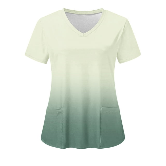 TIMIFIS Hauts pour Femmes Mode Féminine Manches Courtes Col en V Hauts Uniforme de Travail Blouse à Poche Imprimée