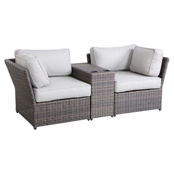 Living Source International Outdoor Wicker Loveseat with Cushion in Brown/Gray