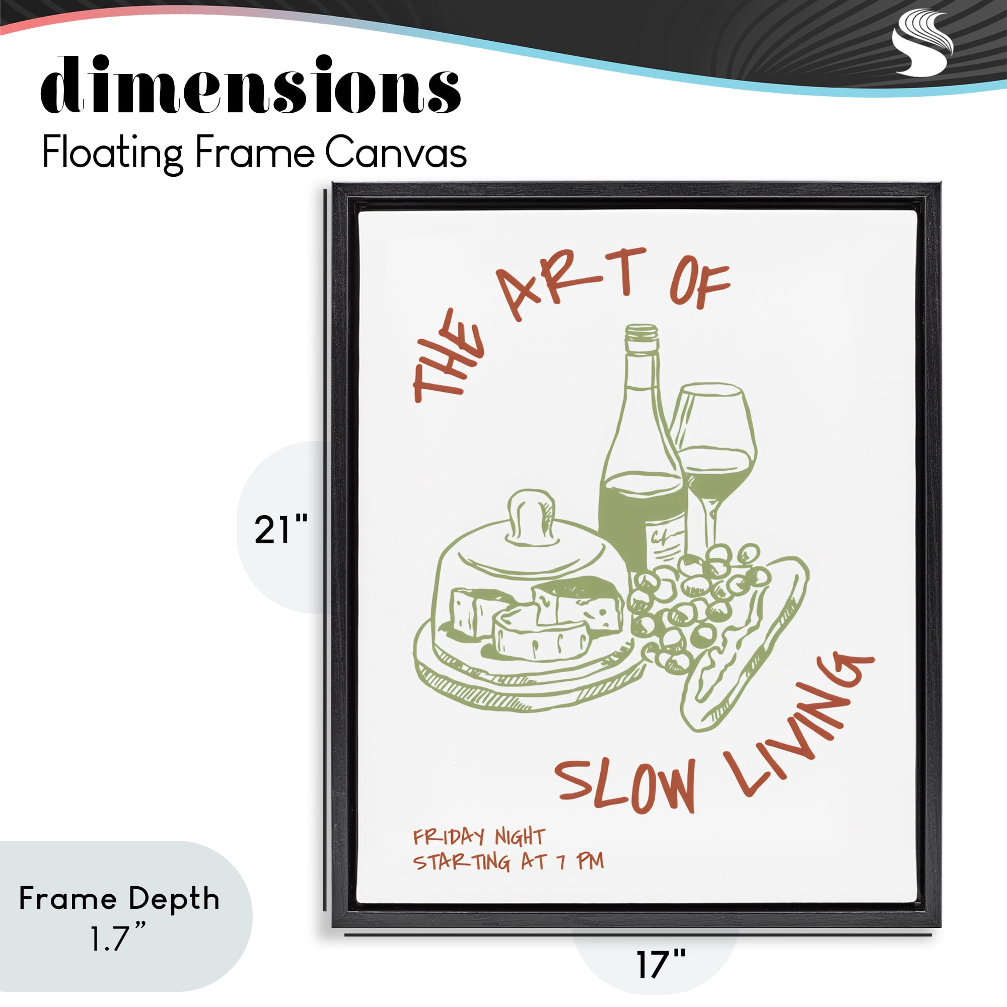 Stupell Industries Slow Living Wine & Cheese Black Framed Floater Canvas Wall Art, design by The Prints Vibe