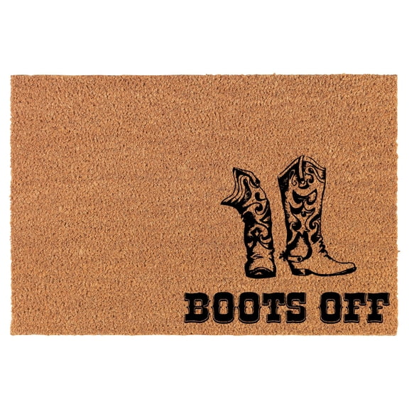 Welcome Doormat Coco Coir Door Mat Gift Boots Off CORNER Cowboy Cowgirl Boots Ranch Farm Country (24" x 16")