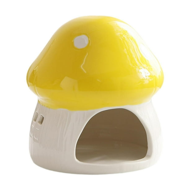 Casita de cerámica para hámster, hábitat resistente, escondite de dibujos animados, cama para hámster. Amarillo