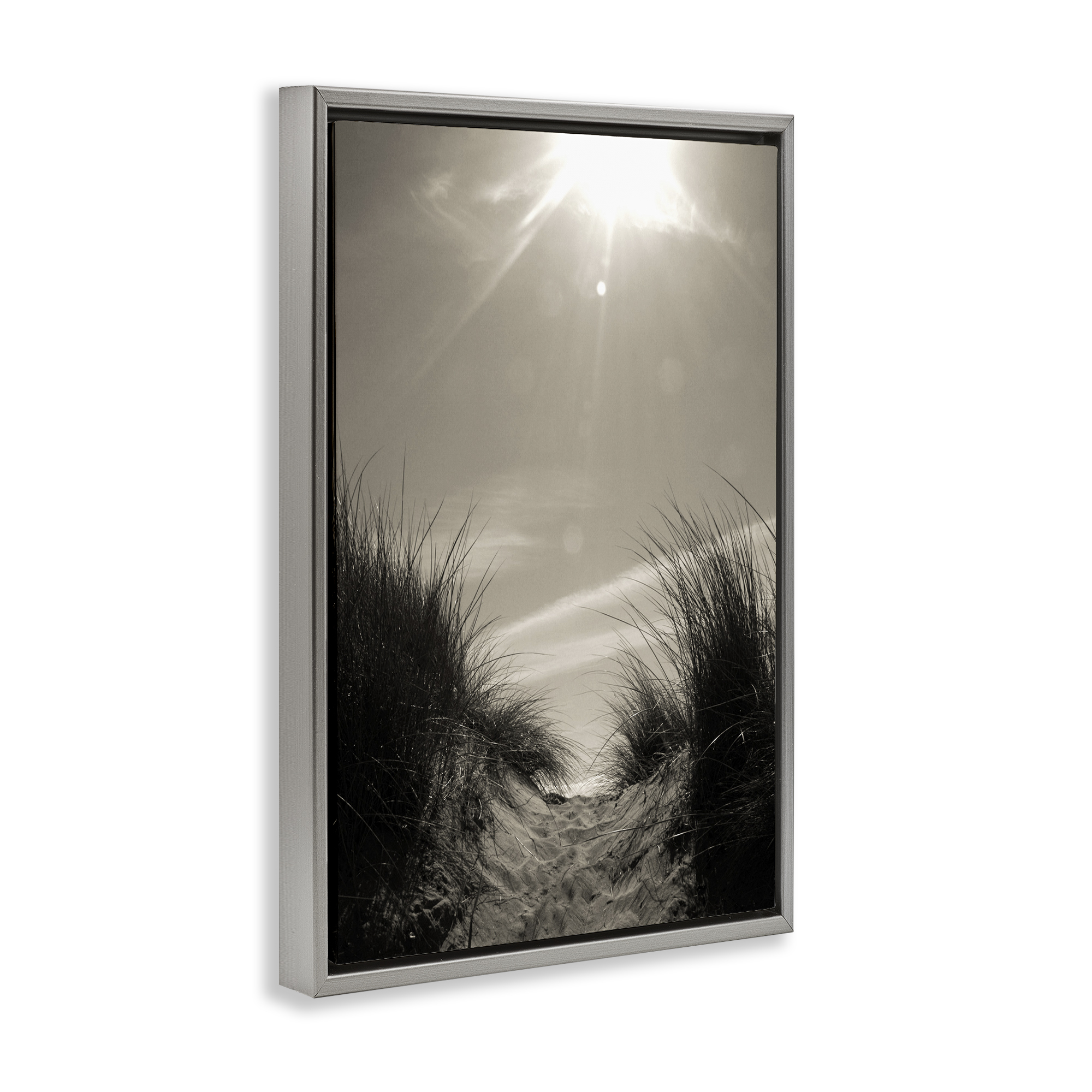 Stupell Industries Dune Valley Landscape Coastal Photography Gray Floater Framed Canvas Art Print Wall Art, 17 x 25