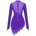 thumbnail image 2 of YONGHS Women's Figure Ice Skating Dress Long Sleeve Irregular Hem Gymnastics Dance Costume Purple S, 2 of 6
