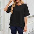 thumbnail image 3 of Hot days, bold styles. Olyvenn Womens Short Sleeve Tops Summer T Shirts Round Neck Causal Fashion Basic Tee for Womens Tops 2025 Raglan Sleeve Ribbed Blouse Black 4-6, 3 of 9