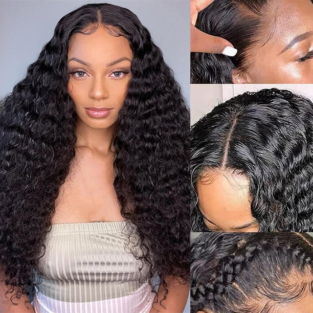 Pelucas con encaje en la parte delantera PDTBO Deep Wave de 24 pulgadas, cabello humano