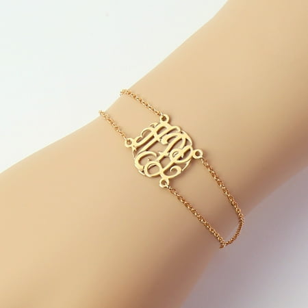 Monogramonline Yellow Or Rose Gold Over Sterling Silver Double Yellow Or Rose Gold Over Sterling Silver Double Chain Monogram Bracelet 1 Inch Charm
