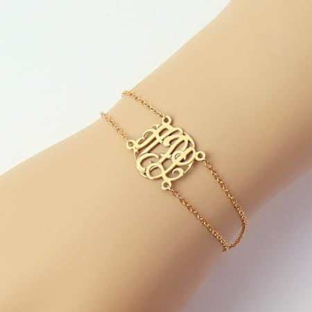 MonogramOnline - Yellow or Rose Gold Over Sterling Silver Double Chain Monogram Bracelet, 1 inch ...
