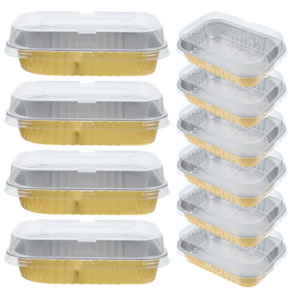 10Pcs Aluminum Foils Boxes Cake Foil Container Barbecue Foil Pans Foil Food Pans with Clear Lids