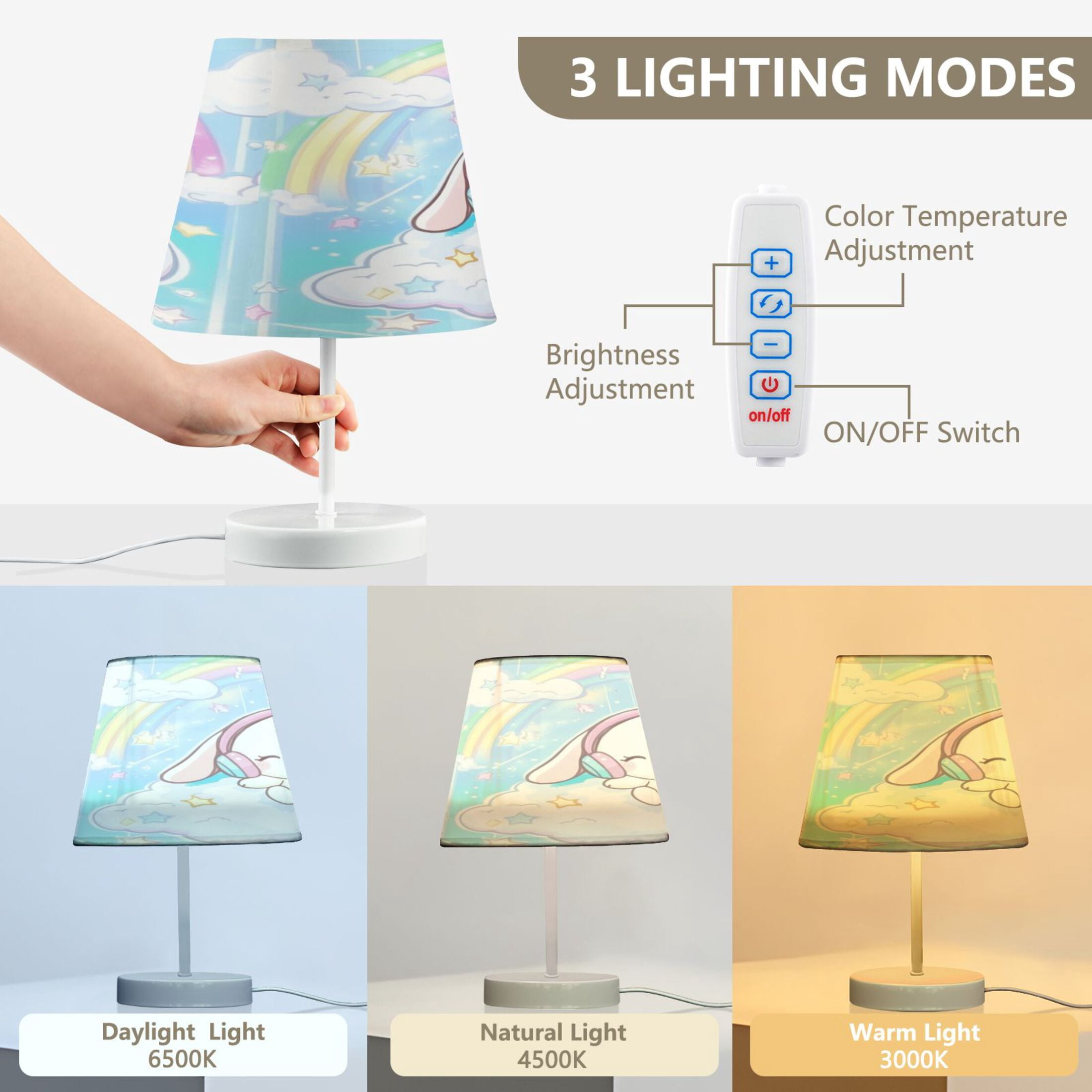 LED Desk Lamp Cinnamoroll Sit on Cloud Wear Headphone Table Nightstand Lamps with 3 Color Temperatures for Home Bedroom Living Room Decor 8x12