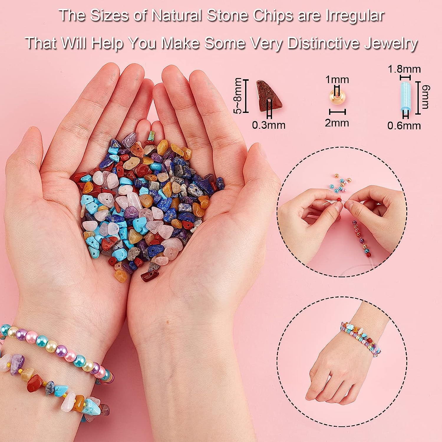 2400 Pcs Mixed Stone Beads Kits with Earring Hooks Spacer Beads Pendants Charms Jump Rings for DIY Jewelry Necklace Bracelet Earring Making Supplies Colorful