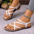 thumbnail image 4 of Viluyesy Flat Sandals for Womens, Clip Toe Weave Strappy Casual Comfort Summer Vacation Shoes White US5.5, 4 of 9
