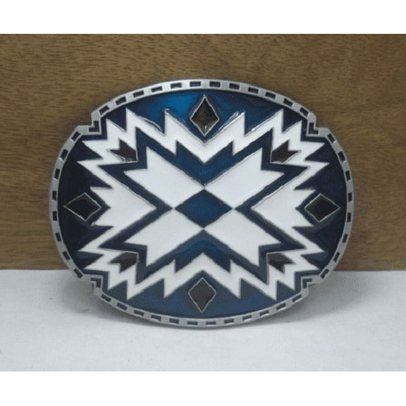 Western Southwest Design Indian Style Blue Enamel BELT BUCKLE Texas Cowboy Gift