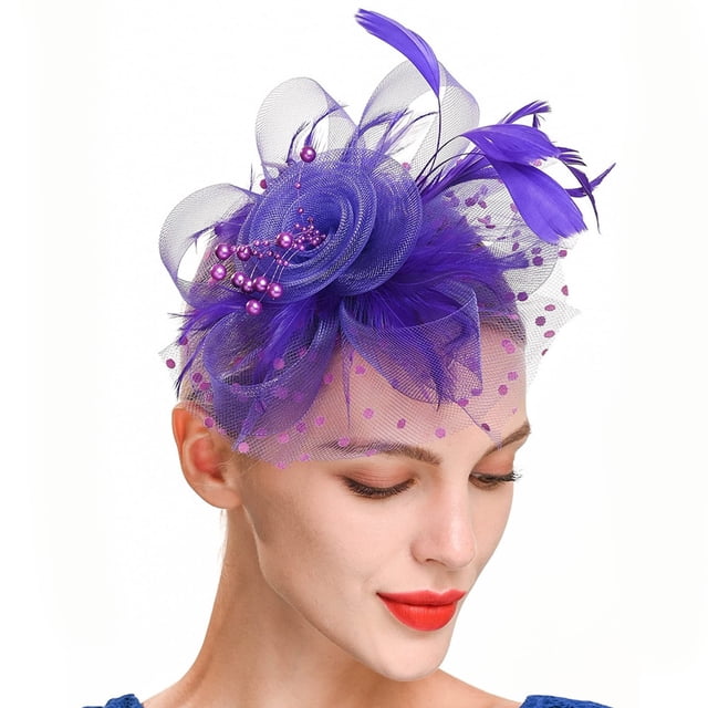 PEIXUN Hat for Women Feather Tea Party Bridal Wedding Cocktail Mesh Flower Headband Hair Clip