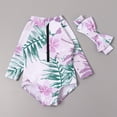 thumbnail image 2 of Girls Rash Guard Swimsuit Ruffle Floral Pattern Long Sleeve Sun Protection Toddler Bathing Suit 3-6 Months, 2 of 6