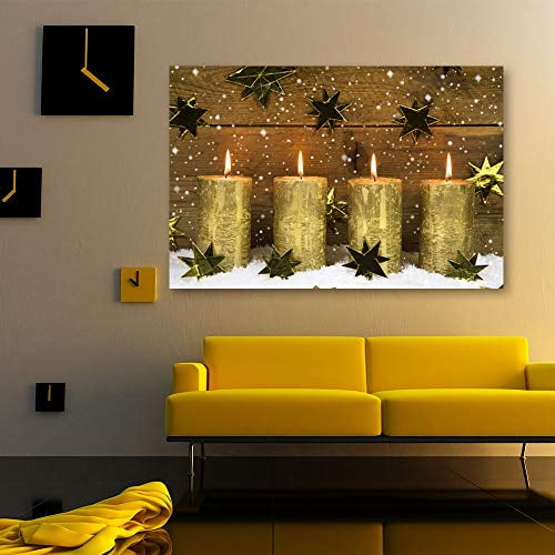 IDEA4WALL Canvas Wall Art Christmas Candles for Celebration Painting Artwork for Home Prints Framed - 24x36 inches