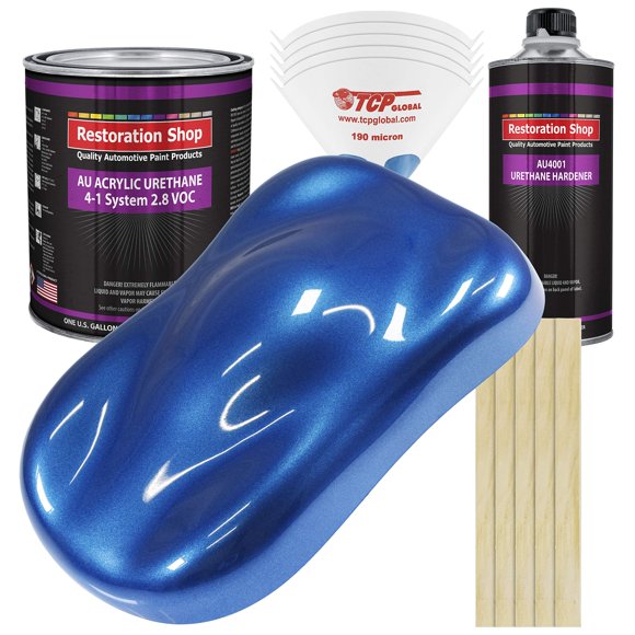 Restoration Shop - Peinture Auto Uréthane Acrylique Métallique Bleue Burn Out - Kit Complet de Peinture Gallon - Revêtement Professionnel Haute Brillance pour Automobile, Voiture, Camion, Ratio de Mélange 4:1, 2.8 COV