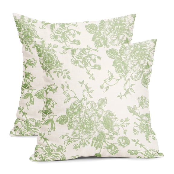 Sage Green Floral Pillow Covers – Set of 2 Chinoiserie Outdoor Throw Cushion Cases for Couch