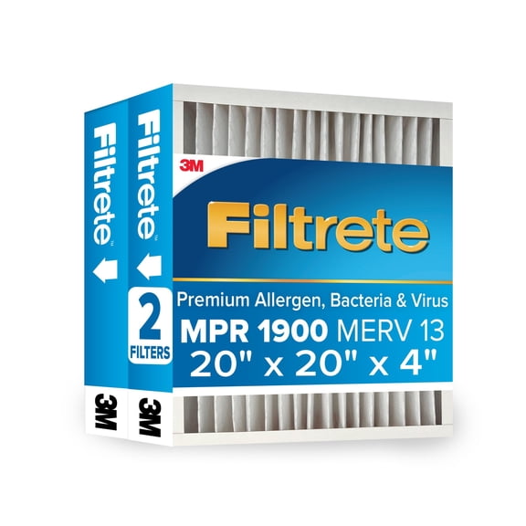 Filtrete 20x20x4 HVAC Furnace Air Filter, MPR 1900 MERV 13, Premium Allergen, Bacteria and Virus, 2 Filters