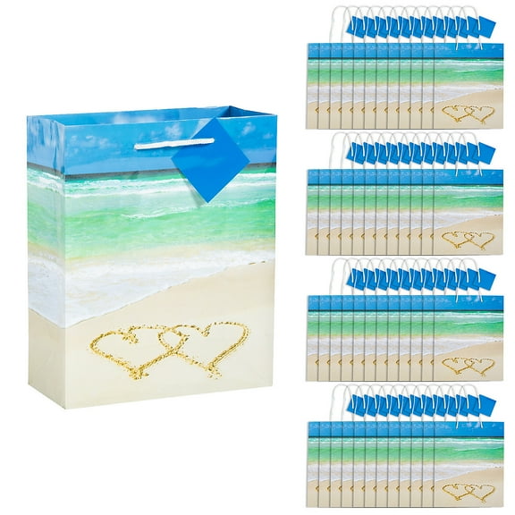 7 1/2" x 9" Bulk 60 Pieces Medium Wedding Beach Gift Bags with Tags