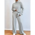 thumbnail image 3 of Women'S 2 Piece Fall Outfits Sets Travel Knit Pullover Tops and Wide Leg Pants Sweatsuit Lounge Sets Grey M, 3 of 7
