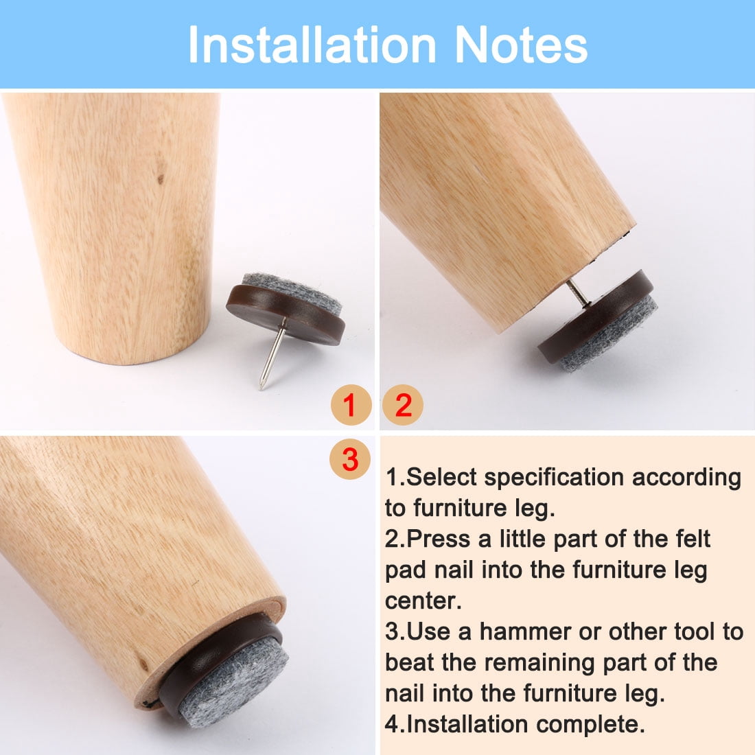 Unique Bargains 32Pcs Home Furniture Feet Protector Felt Pad Nails 0.5"