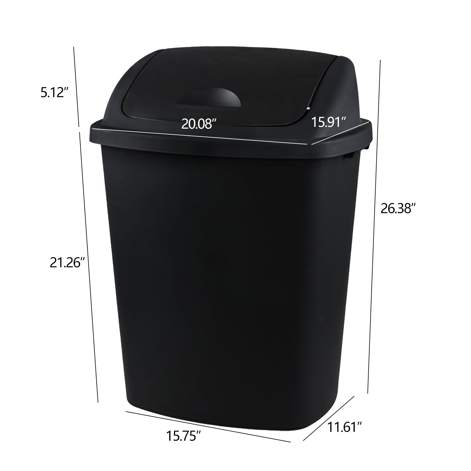 Cand 70 Litre Plastic Trash Can with Swing Lid, Large Kitchen Garbage Can, Black, 4-Pack