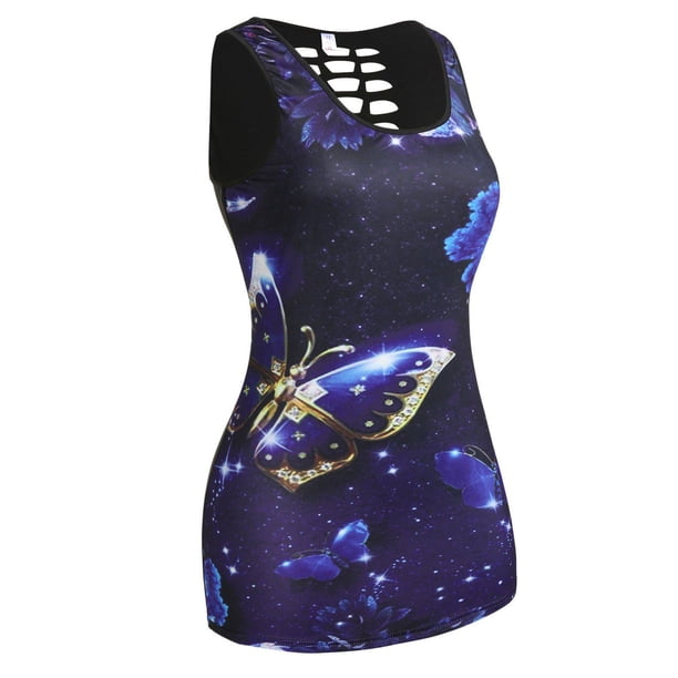 Tank Top con Estampado de Mariposa en Talla Extra con Detalle Escotado Frontal Rosegal Camisetas sin mangas de talla grande